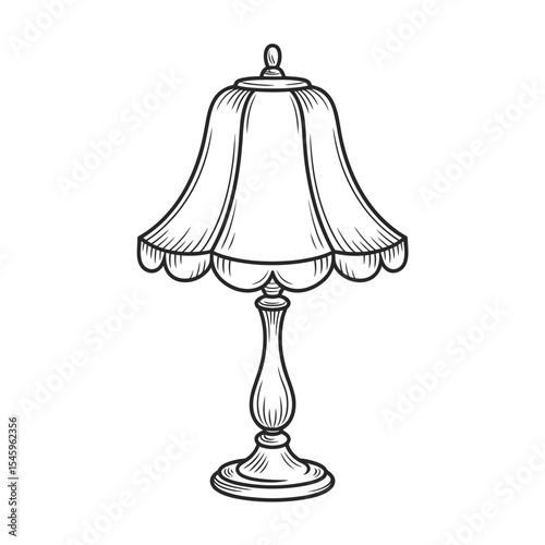 Elegant Table Lamp Illustration with a Classic Design and Scalloped Shade