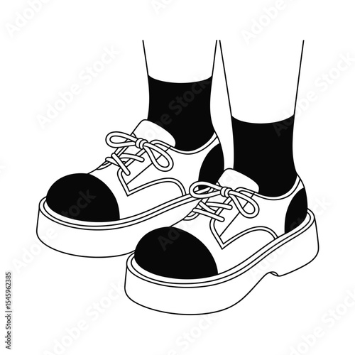 Black and White Platform Shoes with Socks Illustration Style Image