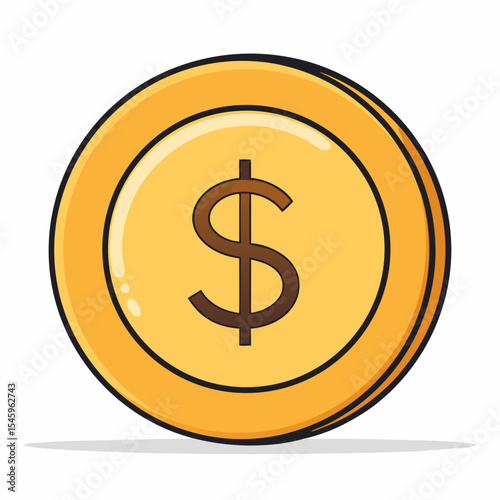 Cartoon gold coin with dollar sign illustration