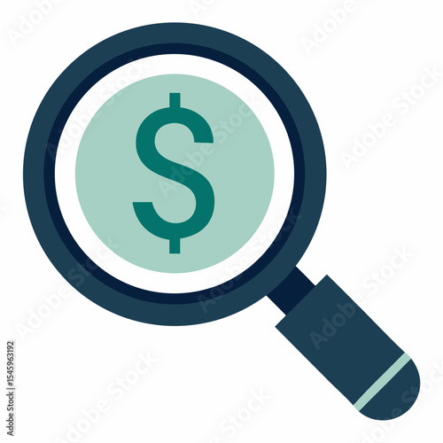 Magnifying glass focusing on dollar sign icon for financial search