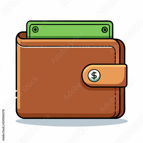 Brown leather wallet with green cash illustration