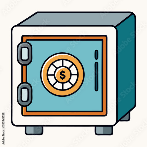 Cartoon illustration of a safe with a dollar sign