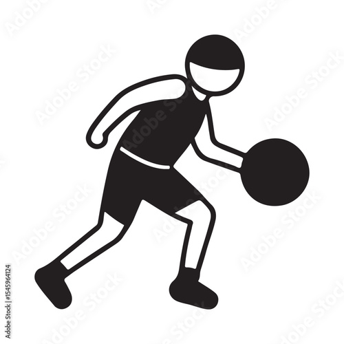 Black Silhouette Basketball Player Dribbling Ball vector