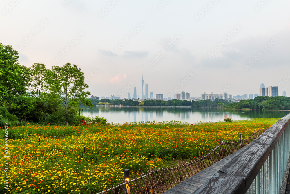 Fototapeta premium guangzhou skyline at sunset