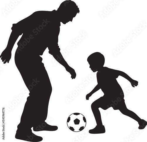 Father and Son Playing Soccer Silhouette A Moment of Bonding and Sporty Fun Together on the Field