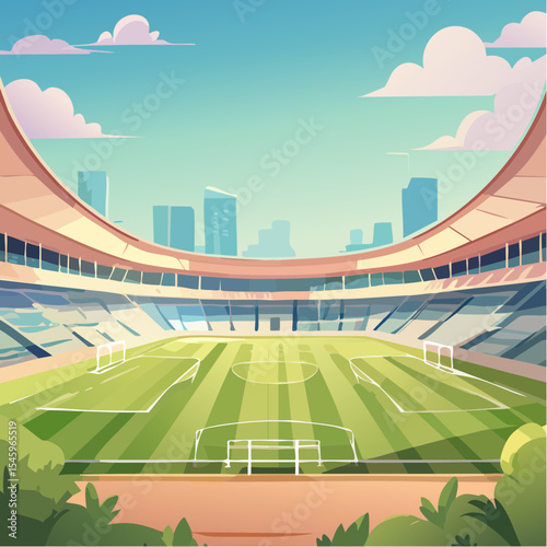 Cartoon soccer stadium interior view, vector illustration