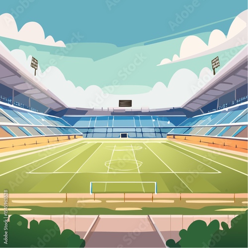 Cartoon soccer stadium interior view, vector illustration