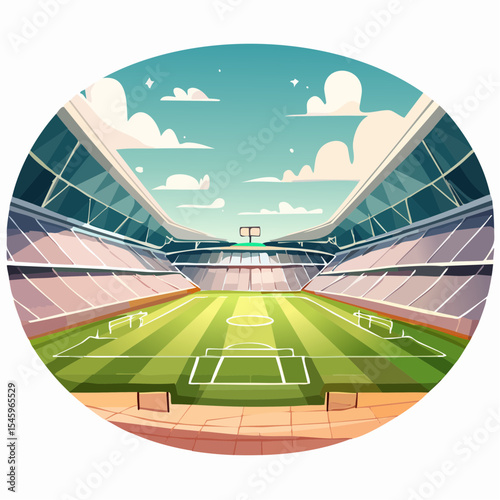 Cartoon soccer stadium interior view, vector illustration