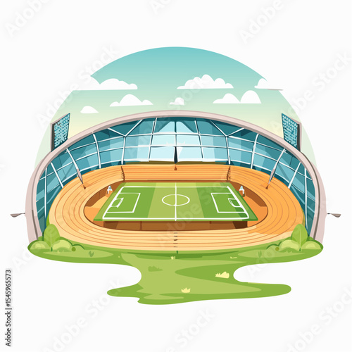 Cartoon soccer stadium interior view, vector illustration