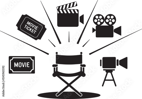Celebrating the Magic of Cinema A Montage of Iconic Symbols Depicting the Film Industry and Moviegoing Experience