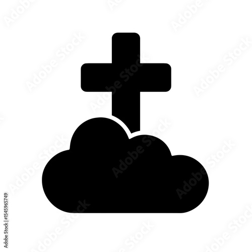 Christian cross rising from cloud icon in filled style