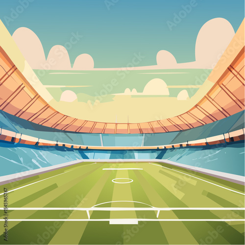 Cartoon soccer stadium interior view, vector illustration