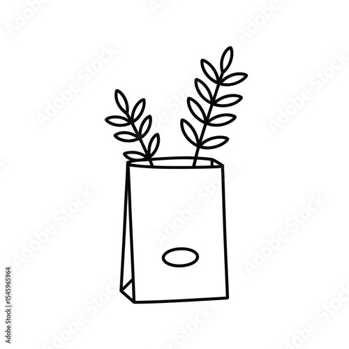 Minimalist Line Art Plant Stems in a Paper Bag Vase