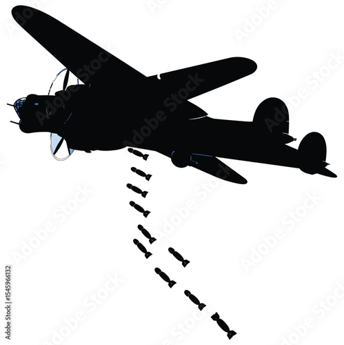 World War II Bomber Plane Silhouette  A Vector Illustration of a Historic Aircraft Dropping Bombs