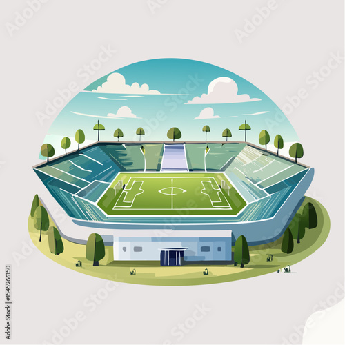 Cartoon soccer stadium interior view, vector illustration