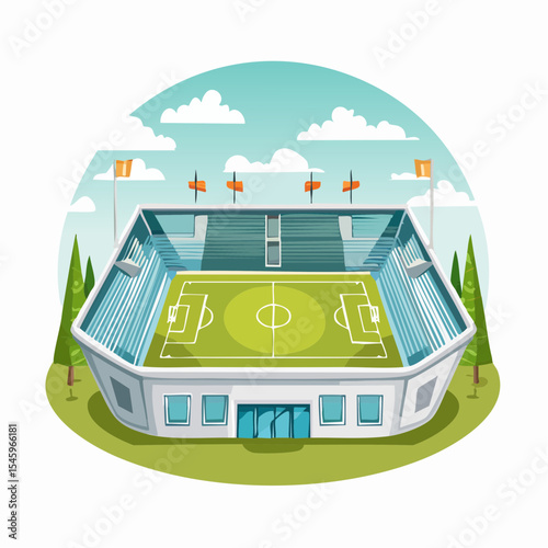Cartoon soccer stadium interior view, vector illustration