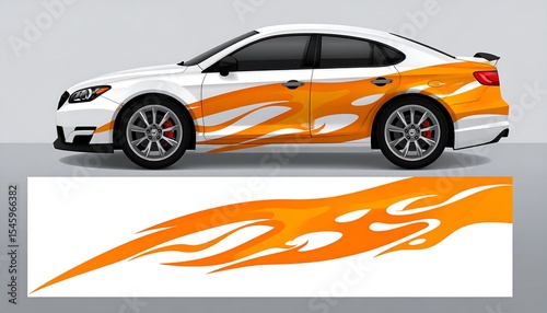 White car with flame vinyl wrap.