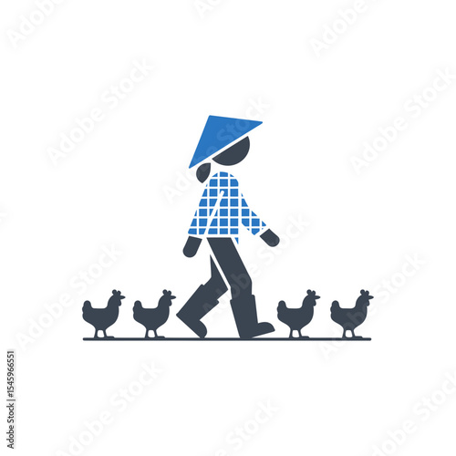 Farmer Walking with Chickens Icon