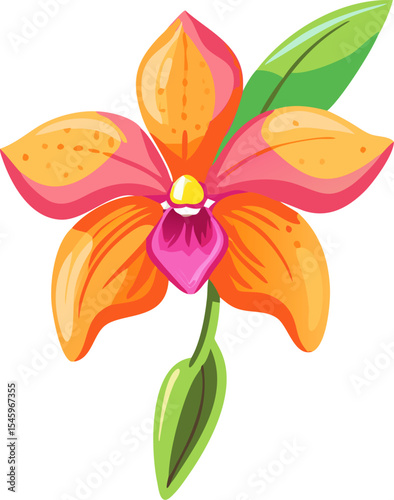 Vibrant orange and pink orchid flower illustration