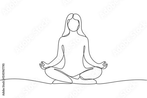 Continuous Line Drawing of Woman in Lotus Position Meditating Peacefully