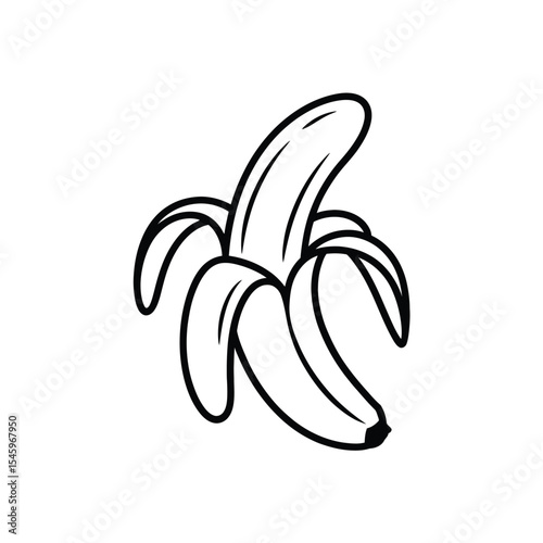Black and White Line Art Drawing of a Peeled Banana