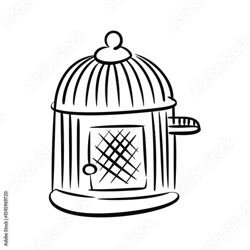 Simple Black and White Birdcage Illustration on a White Background