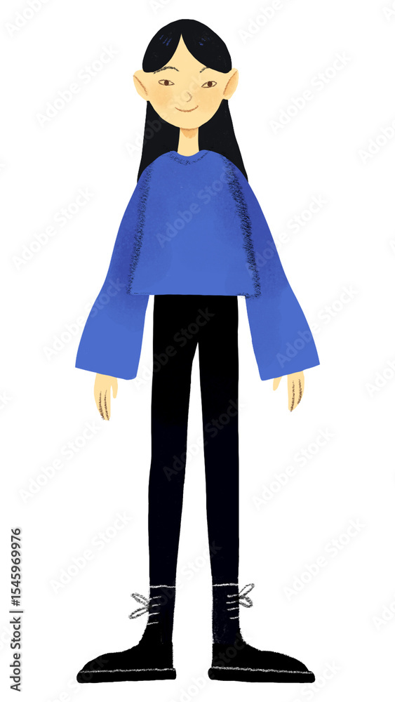dark haired asian girl in blue sweatshirt on transparent background dark haired asian girl in blue sweatshirt on transparent background