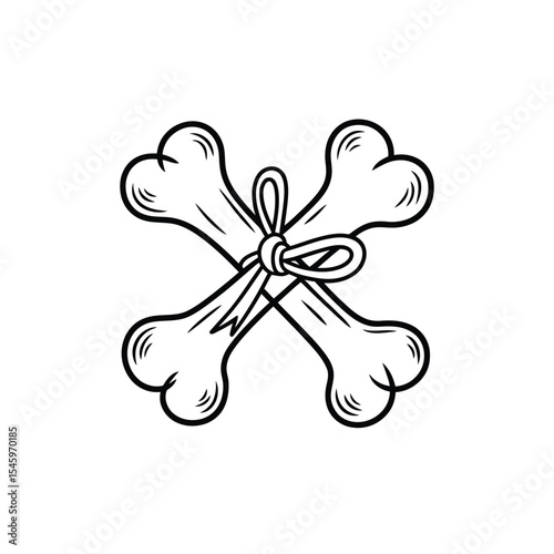 Cartoon Crossbones Tied with Ribbon Black and White Illustration