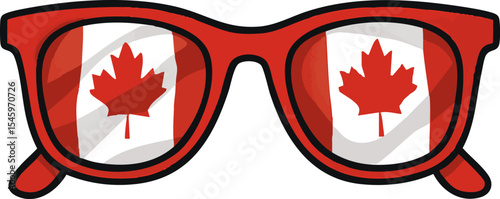 Sunglasses with Canadian flags reflecting a festive atmosphere during a national celebration