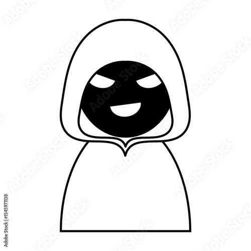 Suspicious hooded figure in silhouette icon
