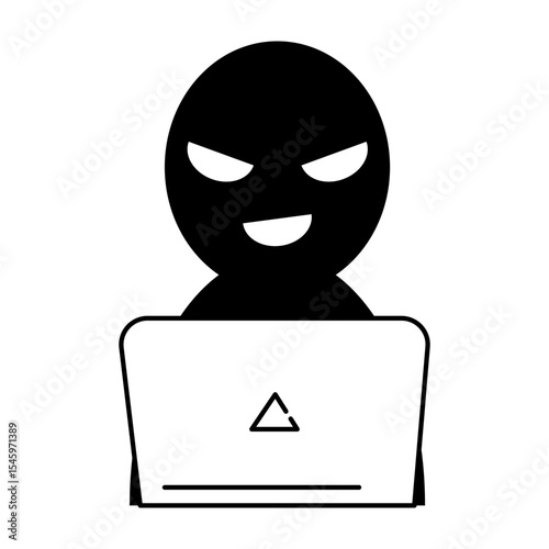 Suspicious Character Operating a Laptop Computer