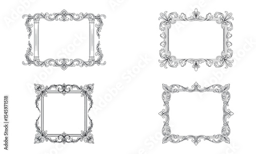 Vintage rectangle ornamental frame vector set with classic border decorations
