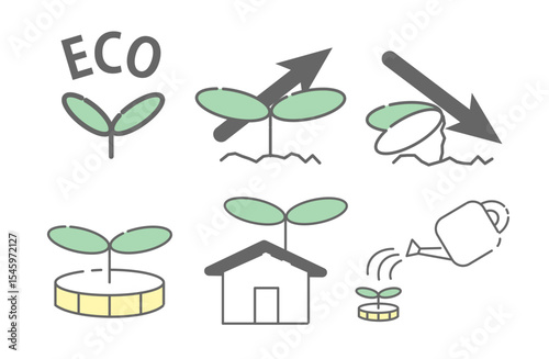 Eco and Growth Icon Set with Sprouts