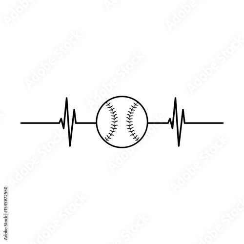 Heart line baseball svg cut file. Isolated vector illustration.