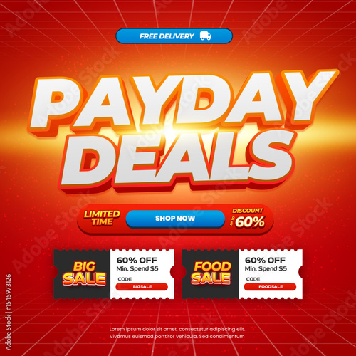 Payday Shopping Sale discount deals Dynamic Red gradient Editable text effect with voucher Simple Marketing Promotion banner template