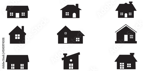 houses icons set .  Black house icon collection, various residential building silhouettes, simple home design vector . 