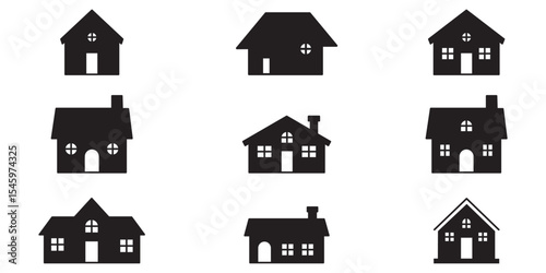 houses icons set .  Black house icon collection, various residential building silhouettes, simple home design vector . 