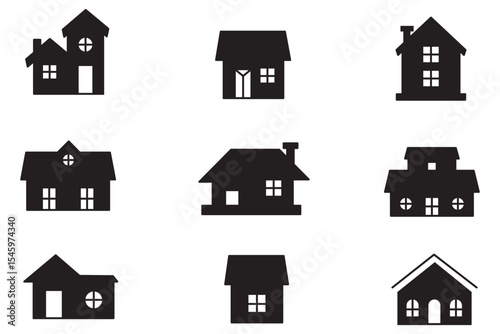 houses icons set .  Black house icon collection, various residential building silhouettes, simple home design vector . 