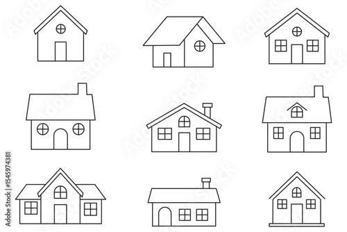 Black house icon collection, various residential building silhouettes, simple home design vector, architecture elements