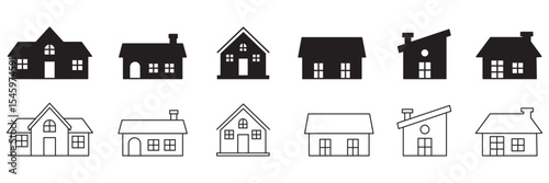 houses icons set .  Black house icon collection, various residential building silhouettes, simple home design vector . 
