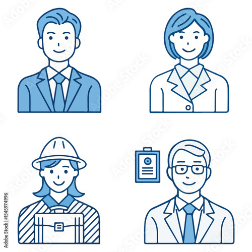 Business people icon set in cartoon vector style showing men and women in office suits and professional roles