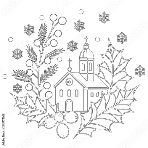 Church in the woods vector illustration of old architecture and village tower