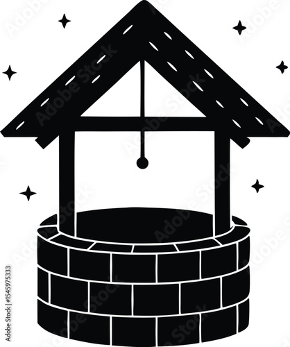 wishing well silhouette vector