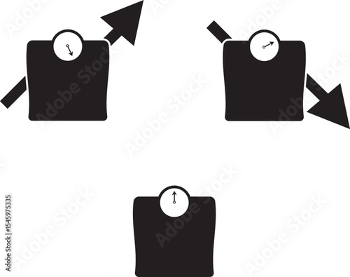 body scale icon set flat illustration. Describing weight gain and weight loss with vector element.