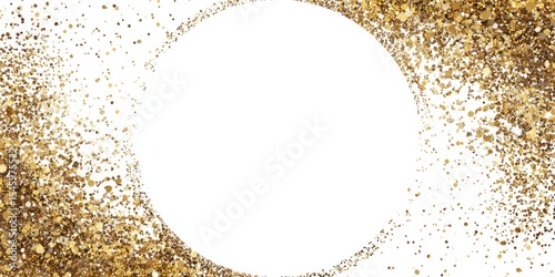 A white circle framed by swirling golden glitter, creating a sparkling, celebratory effect