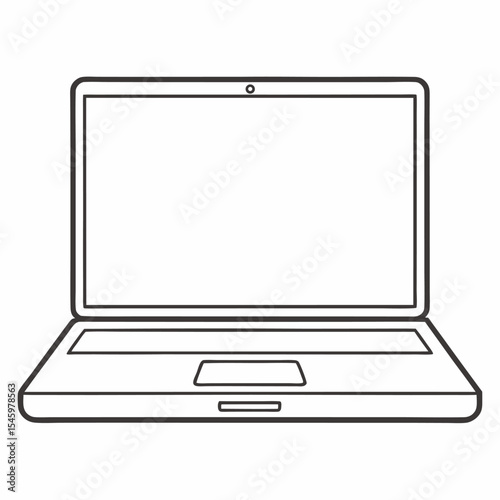  modern opened laptop line art on-white background