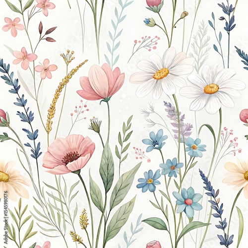 Wallpaper Mural Rustic Garden Wildflower Watercolor Seamless Pattern Torontodigital.ca
