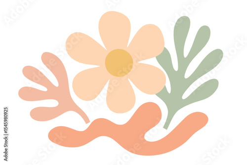 Bright and simple floral design featuring pastel hues and abstract shapes, perfect for modern decor or graphic projects, created recently