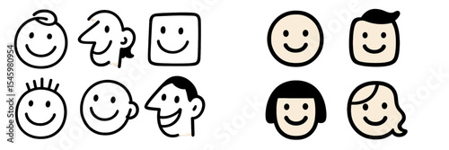 Diverse collection of smiling faces portrayed through simple illustrations in a playful and engaging manner