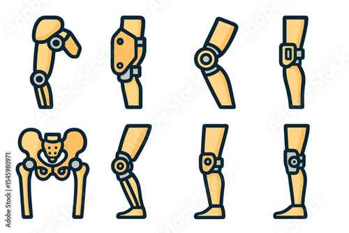 Depiction of various joint prosthetics showcasing innovation in orthopedic technology for mobility enhancement